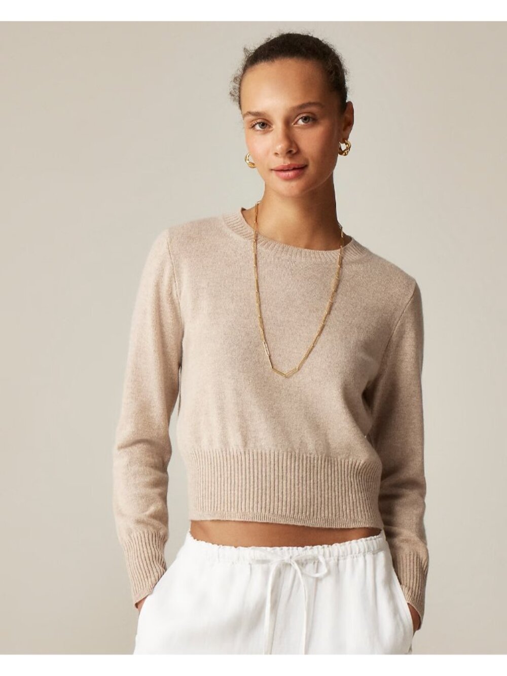 NWT J.Crew Cashmere Shrunken Crewneck Sweater in Heather Stone Pullover L